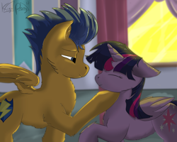 Size: 4500x3606 | Tagged: safe, artist:kigupony, flash sentry, twilight sparkle, twilight sparkle (alicorn), alicorn, pony, absurd resolution, bedroom eyes, female, flashlight, imminent kissing, male, shipping, smiling, straight