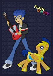 Size: 751x1063 | Tagged: safe, artist:jucamovi1992, flash sentry, pegasus, pony, equestria girls, guitar, royal guard, self ponidox