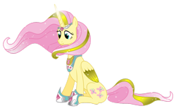 Size: 1024x643 | Tagged: safe, artist:farg2003, fluttershy, alicorn, alicornified, colored wings, ethereal mane, fluttercorn, jewelry, magic, peytral, race swap, regalia, simple background, sitting, starry mane, transparent background