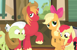 Size: 3527x2300 | Tagged: safe, artist:porygon2z, apple bloom, applejack, big macintosh, granny smith, earth pony, pony, accessory swap, apple family, male, stallion, vector