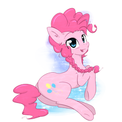 Size: 4000x4000 | Tagged: safe, artist:yinglongfujun, pinkie pie, earth pony, pony, alternate hairstyle, braid, happy, lying down, smiling, solo