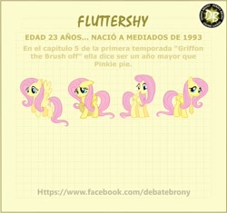 Size: 1878x1767 | Tagged: safe, fluttershy, pegasus, pony, age, facebook, spanish, text, translated in the comments