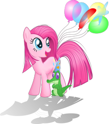 Size: 13344x15214 | Tagged: safe, artist:rainbownspeedash, gummy, pinkie pie, earth pony, pony, .ai available, absurd resolution, balloon, cute, cuteamena, happiness, happy, hat, party hat, pinkamena diane pie, simple background, smiling, transparent background, vector