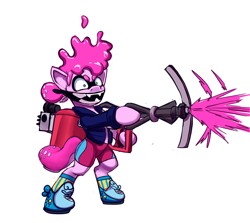 Size: 800x712 | Tagged: safe, artist:tsitra360, pinkie pie, gun, inkling, simple background, solo, species swap, splatoon, sting ray (weapon), weapon, white background