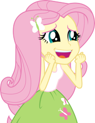 Size: 3000x3891 | Tagged: safe, artist:cloudyglow, fluttershy, equestria girls, rainbow rocks, .ai available, clothes, excited, female, open mouth, simple background, skirt, smiling, solo, tanktop, transparent background, vector