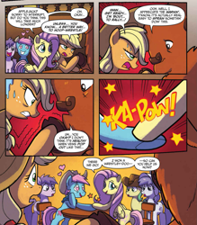 Size: 1037x1183 | Tagged: safe, artist:tonyfleecs, idw, applejack, buffy the buffalo, fluttershy, earth pony, pegasus, pony, from the shadows, spoiler:comic, spoiler:comic51, cloven hooves, comic, cunning, cute, female, guile, heart, heart eyes, male, mare, official comic, shyabetes, speech bubble, stallion, wingding eyes