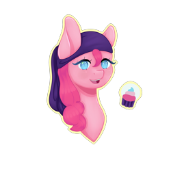 Size: 3000x3000 | Tagged: safe, artist:kittennugget, pinkie pie, earth pony, pony, bust, cupcake, food, gypsy pie, high res, portrait, simple background, solo, transparent background