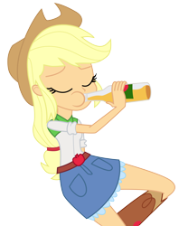 Size: 10000x12650 | Tagged: safe, artist:drathvader, applejack, equestria girls, equestria girls (movie), absurd resolution, apple cider, boots, bottle, clothes, cowboy boots, cowboy hat, denim skirt, drinking, eyes closed, female, hat, simple background, skirt, solo, stetson, transparent background, vector