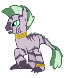 Size: 279x321 | Tagged: safe, artist:unoriginai, oc, oc only, oc:legion, dracony, hybrid, zebra, interspecies offspring, leg rings, neck rings, offspring, parent:spike, parent:zecora, parents:spicora, simple background, solo, white background