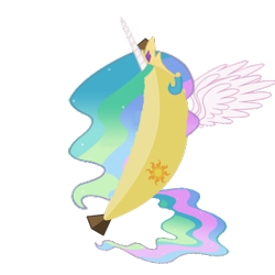 Size: 400x400 | Tagged: safe, artist:emilz-the-half-demon, princess celestia, banana, bananalestia, barely pony related, food, food transformation, inanimate tf, transformation