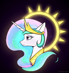 Size: 2364x2500 | Tagged: safe, alternate version, artist:kirasunnight, princess celestia, alicorn, pony, bust, collar, crown, female, jewelry, mare, necklace, regalia, smiling, solo