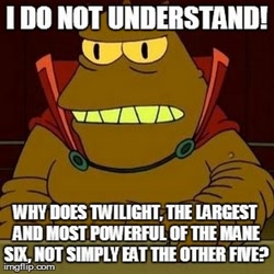 Size: 600x600 | Tagged: safe, caption, futurama, image macro, implied vore, lrrr, solo, text