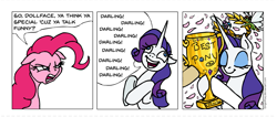 Size: 1005x426 | Tagged: safe, artist:gingerfoxy, pinkie pie, rarity, breezie, earth pony, pony, unicorn, pony comic generator, best pony, comic, darling, flower petals, trophy