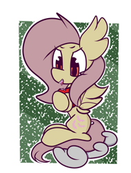 Size: 1483x1955 | Tagged: safe, artist:hedgehog-plant, fluttershy, bat pony, apple, cloud, flutterbat, food, race swap, solo, tongue out