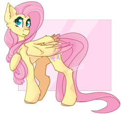 Size: 771x717 | Tagged: safe, artist:bagofpringles, fluttershy, pegasus, pony, colored wings, colored wingtips, head turn, hoof on chest, looking away, looking up, raised hoof, simple background, solo, standing, tail feathers, transparent background, wings