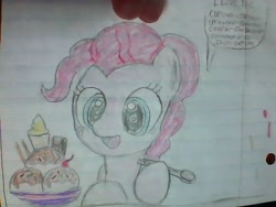 Size: 640x480 | Tagged: safe, artist:dalekaresupreme, pinkie pie, earth pony, pony, dessert, drawing, lined paper, spoon, traditional art