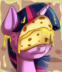 Size: 1731x2000 | Tagged: safe, artist:discorded, derpibooru import, twilight sparkle, pony, unicorn, party pooped, female, mare, quesadilla, these aren't my glasses, they're just so cheesy