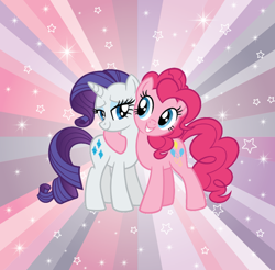 Size: 820x808 | Tagged: safe, pinkie pie, rarity, earth pony, pony, unicorn, duo, hug, looking at each other, official