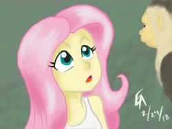 Size: 2224x1668 | Tagged: safe, artist:mayorlight, fluttershy, monkey, equestria girls, capuchin monkey, digital art, fanfic, fanfic art, open mouth