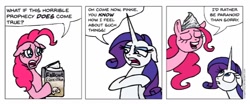 Size: 958x398 | Tagged: safe, artist:gingerfoxy, pinkie pie, rarity, earth pony, pony, unicorn, fallout equestria, pony comic generator, book, comic, eyes closed, fanfic, fanfic art, female, floppy ears, gritted teeth, hat, hooves, mare, open mouth, tinfoil hat