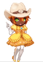 Size: 604x854 | Tagged: safe, applejack, human, clothes, cosplay, costume, gaia online, humanized, nintendo, princess daisy, simple background, solo, white background