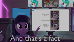 Size: 1920x1080 | Tagged: safe, artist:extremespeed slowpoke, artist:kp-shadowsquirrel, artist:westrail642fan, princess celestia, twilight sparkle, twilight sparkle (alicorn), alicorn, equestria girls, blue screen of death, computer, irony, meme, minecraft, pewdiepie