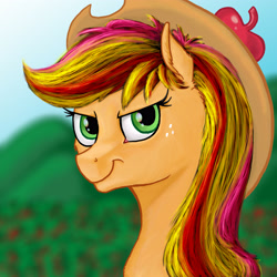 Size: 3600x3600 | Tagged: safe, artist:ambergerr, applejack, earth pony, pony, looking at you, rainbow power, solo