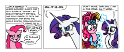 Size: 1005x426 | Tagged: safe, artist:gingerfoxy, pinkie pie, rarity, pony, unicorn, pony comic generator, comic