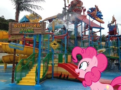 Size: 1024x765 | Tagged: safe, artist:didgereethebrony, pinkie pie, australia, irl, jamberoo, photo, playground, ponies in real life, solo, water park