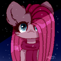 Size: 200x200 | Tagged: safe, artist:stickermint, pinkie pie, earth pony, pony, alone, bust, cheek fluff, clothes, female, looking at you, mare, pinkamena diane pie, pixel art, scarf, solo