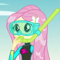 Size: 2048x2048 | Tagged: safe, screencap, fluttershy, better together, equestria girls, forgotten friendship, clothes, cropped, cute, shyabetes, snorkel, solo, swimsuit, wetsuit