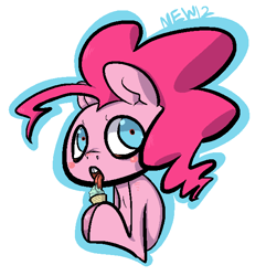 Size: 586x608 | Tagged: safe, artist:ferrettea, pinkie pie, earth pony, pony, food, ice cream, licking, solo, tongue out