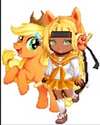 Size: 768x959 | Tagged: safe, applejack, human, clothes, headphones, humanized, ninja headband, school uniform, schoolgirl