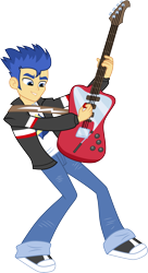 Size: 3001x5527 | Tagged: safe, artist:cloudyglow, flash sentry, equestria girls, equestria girls (movie), absurd resolution, clothes, electric guitar, guitar, helping twilight win the crown, jacket, musical instrument, pants, shirt, simple background, smiling, solo, transparent background, vector