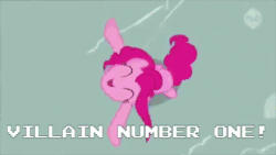Size: 480x270 | Tagged: safe, edit, edited screencap, screencap, pinkie pie, earth pony, pony, a friend in deed, animated, bipedal, hub logo, lazytown, meme, singing, smile song, spinning, we are number one