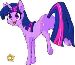 Size: 958x833 | Tagged: safe, artist:amberpendant, derpibooru import, edit, twilight sparkle, pony, unicorn, bucking, cheek fluff, featureless crotch, female, mare, open mouth, plot, simple background, smiling, solo, transparent background, underhoof, wingless edit