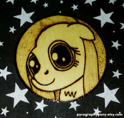 Size: 1717x1629 | Tagged: safe, artist:aracage, fluttershy, bust, coaster, etsy, female, irl, photo, portrait, pyrography, solo, traditional art, woodwork