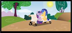 Size: 603x275 | Tagged: safe, artist:shujiwakahisaa, edit, flash sentry, twilight sparkle, twilight sparkle (alicorn), alicorn, pony, comic:the magic of pregnancy, bench, cropped, female, flashlight, male, mare, nuzzling, pointy ponies, pregnant, shipping, spread wings, stallion, straight, wings