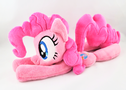 Size: 3424x2453 | Tagged: safe, artist:kazzysart, pinkie pie, pony, beanie (plushie), high res, irl, photo, plushie, prone, solo