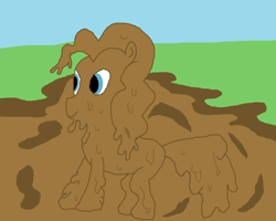 Size: 1802x1438 | Tagged: safe, artist:amateur-draw, pinkie pie, earth pony, pony, 1000 hours in ms paint, dirty, downvote bait, female, mare, messy, ms paint, mud, mud pony, muddy, smiling, solo, wat, wet and messy