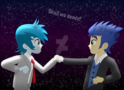 Size: 1600x1163 | Tagged: safe, artist:supermaxx92, flash sentry, thunderbass, equestria girls, clothes, couple, dancing, gay, male, rock, romance, shipping, thunderflash, tuxedo, watermark