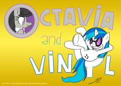 Size: 1900x1349 | Tagged: safe, artist:otakon, dj pon-3, octavia melody, vinyl scratch, earth pony, pony, chuck jones, puss gets the boot, tom and jerry