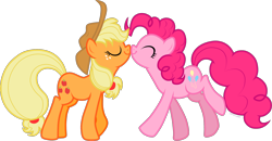 Size: 1930x1000 | Tagged: safe, artist:storfulsten, applejack, pinkie pie, earth pony, pony, applepie, boop, eyes closed, female, lesbian, noseboop, nuzzling, shipping, simple background, transparent background