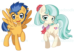 Size: 900x639 | Tagged: safe, artist:onceuponadoodle, edit, coco pommel, flash sentry, pony, cocosentry, crack shipping, female, male, shipping, straight