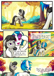 Size: 1245x1755 | Tagged: safe, artist:hobbes-maxwell, dj pon-3, octavia melody, vinyl scratch, earth pony, pony, unicorn, comic:love notes, comic, dialogue, female, lesbian, loving gaze, mare, outdoors, romantic, scratchtavia, shipping