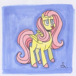 Size: 1051x1053 | Tagged: safe, artist:draw1709, fluttershy, pegasus, pony, solo, tongue out, traditional art