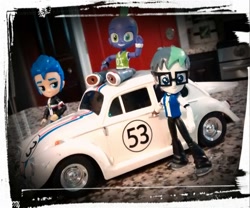 Size: 1747x1456 | Tagged: safe, artist:artking3000, flash sentry, spike, oc, oc:quick draw, equestria girls, car, doll, equestria girls minis, eqventures of the minis, herbie, irl, photo, toy, toys r us, volkswagen beetle