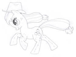 Size: 1614x1208 | Tagged: safe, artist:aafh, applejack, earth pony, pony, monochrome, running, solo, traditional art
