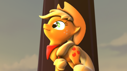 Size: 1920x1080 | Tagged: safe, artist:wiizzie, applejack, earth pony, pony, 3d, looking up, solo, tree