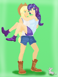 Size: 600x800 | Tagged: safe, artist:eulicious, applejack, rarity, human, mouse, female, humanized, lesbian, rarijack, shipping, simple background